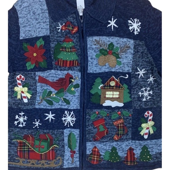 Heirloom Collectibles Christmas Sweater Women’s XL Holiday Full Zip - Picture 4 of 5